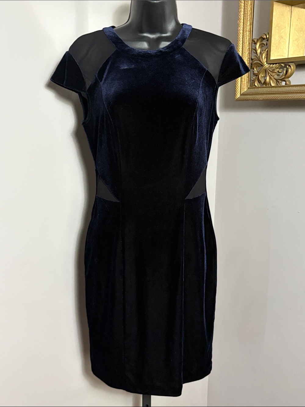 Guess Size 2 Navy Blue Velvet Sheath Dress
